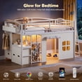 thumbnail image 3 of HiJob Twin Low Loft Bed for Kids with 5 Storage Drawers, Desk & Toy Organizer, RGB LED Lights & Under-Bed Playhouse, 13.8" Guardrail, White, 3 of 14