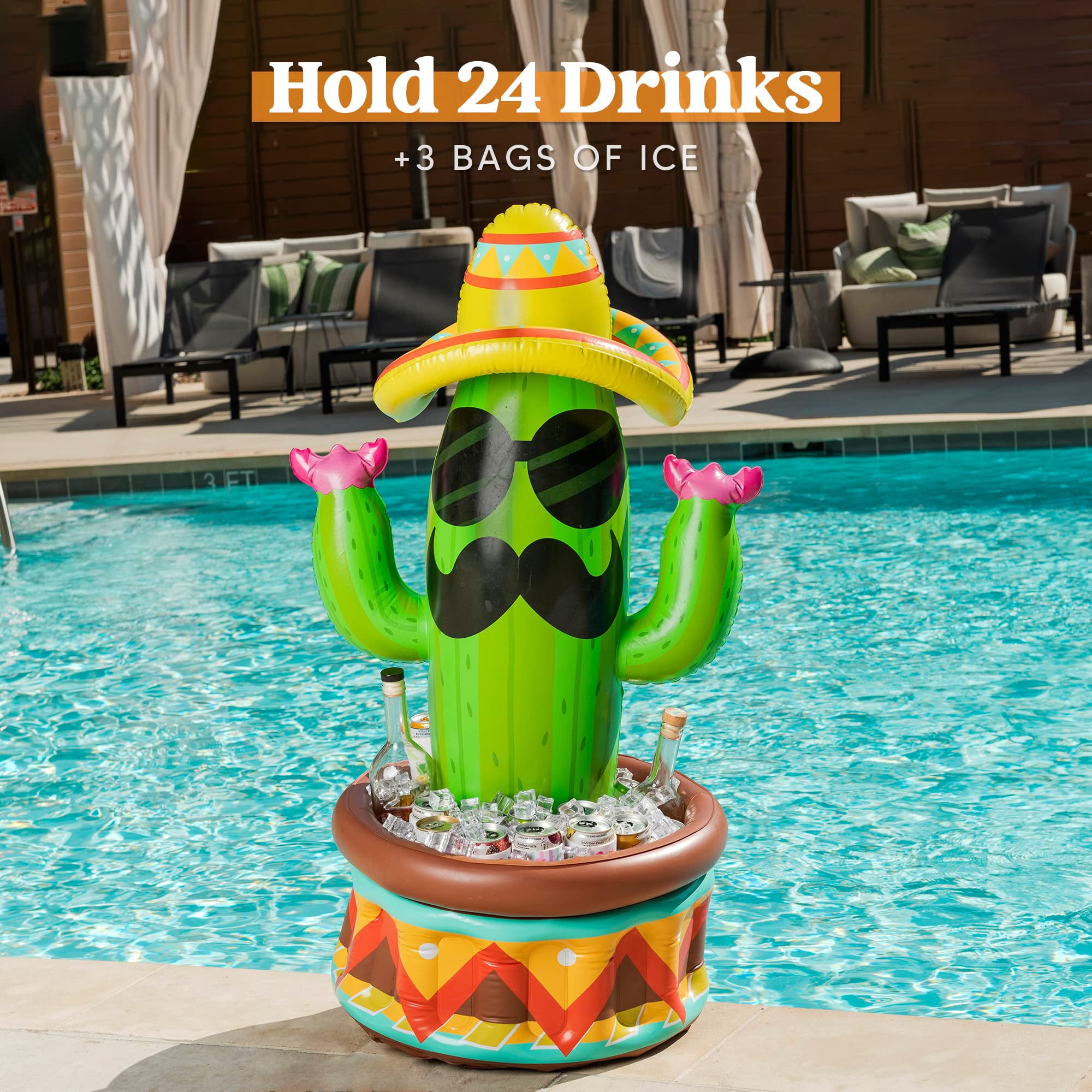 JOYIN 36" Inflatable Cactus Cooler with Sombrero Hat for Fiesta Pool Party Decoration