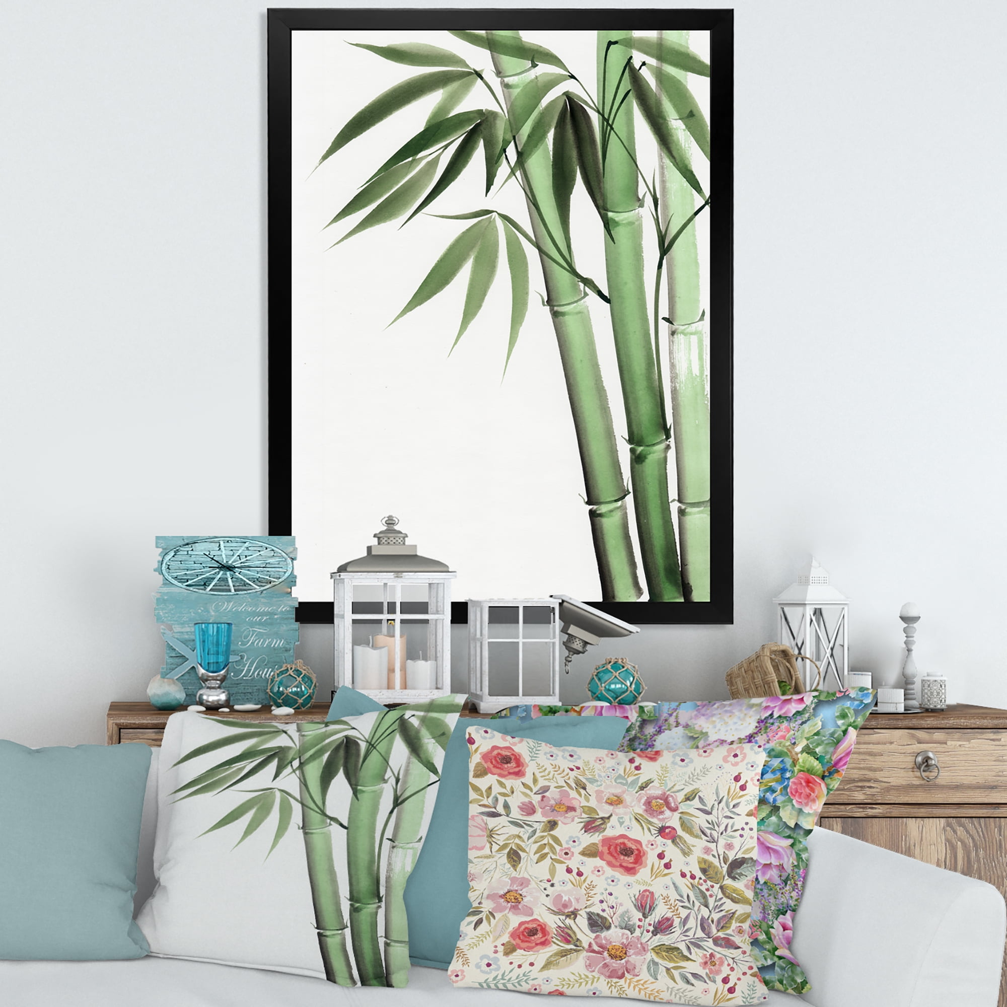 Designart 'Palm Bamboo Detail On White II' Traditional Framed Art Print