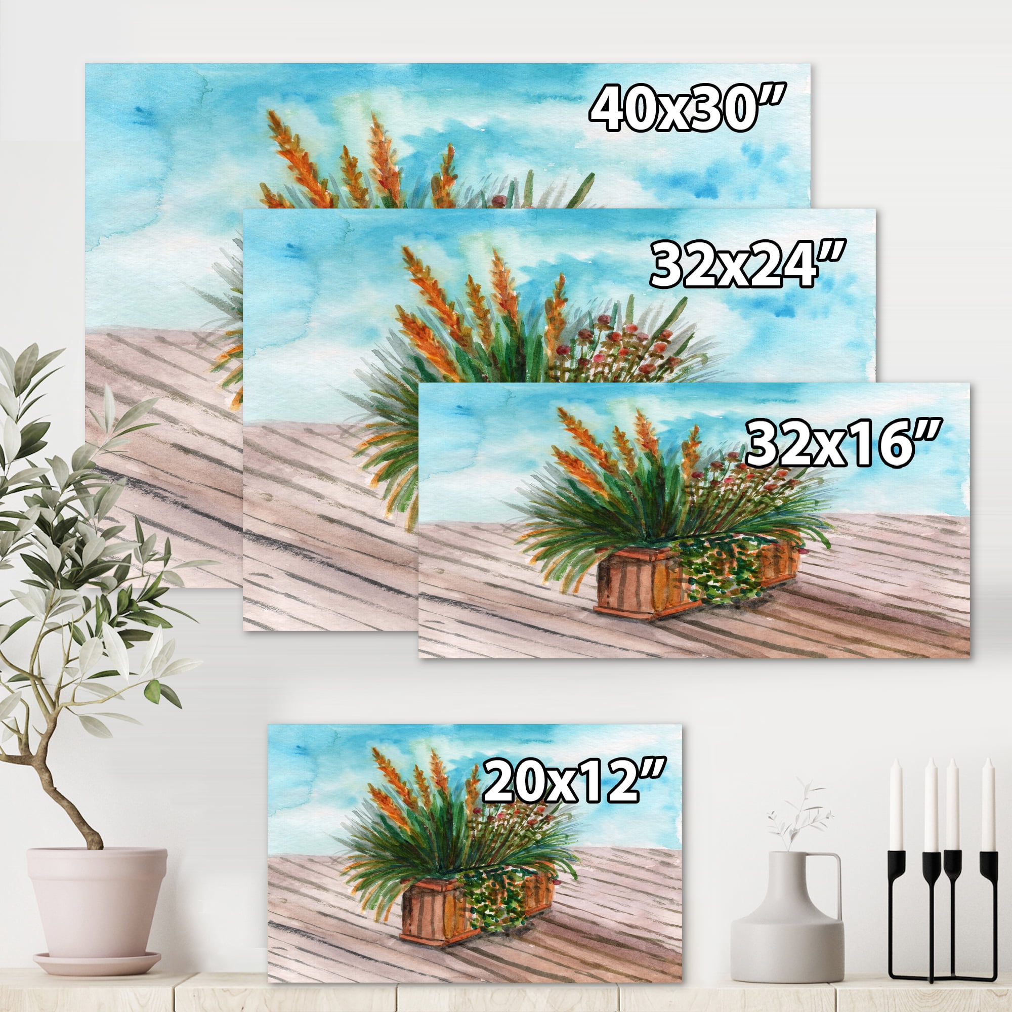 Designart ' Green Stems With Yellow Spikelets of Houseplant ' Traditional Canvas Wall Art Print