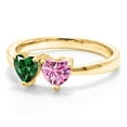 thumbnail image 2 of Gem Stone King 18K Yellow Gold Plated Silver Fashion Right-Hand Ring Heart Shape Green Nano Emerald and Vivid Pink Moissanite (1.00 Cttw, Size 8), 2 of 6