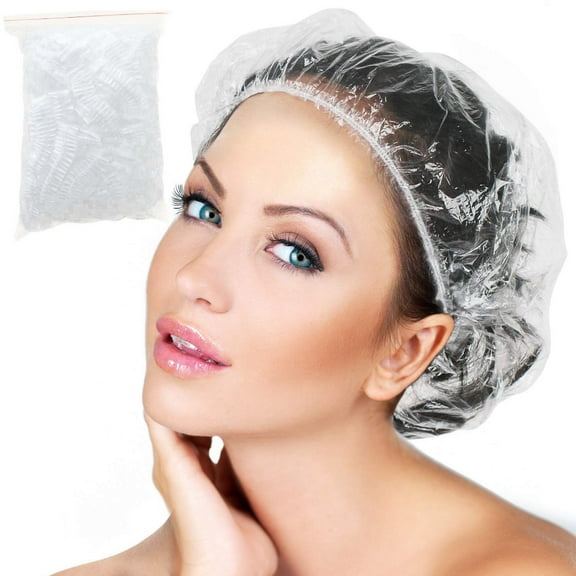 100 Pcs Disposable Shower Caps, Multi-Purpose Thickening Elastic Bath Cap Plastic Waterproof Clear Shower Cap Bath Shower Hair Caps Women Spa,Home Use, Hotel and Hair Salon, Portable Travel