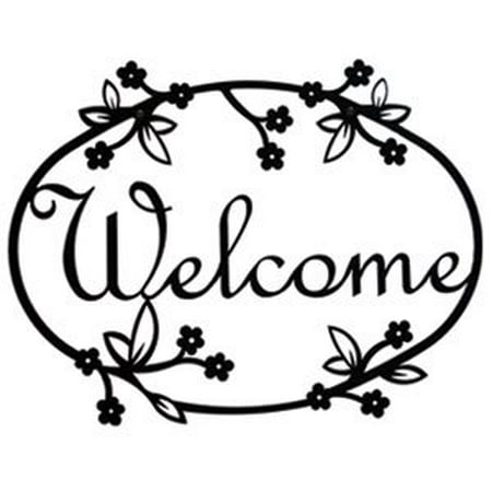 VWI WEL-164 Floral Welcome Sign Powder Metal Coated