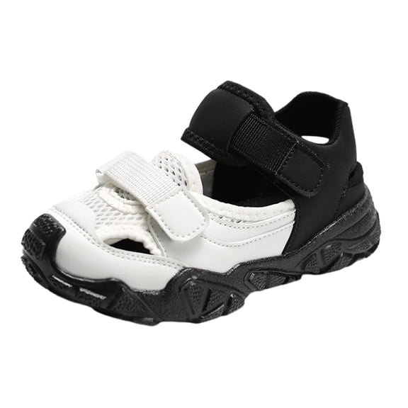 GiLiling Kids Closed-Toe Sport Sandals, Breathable Mesh Synthetic Upper Dual Adjustable Straps, Non-Slip Thick Sole Outdoor Summer Footwear (Black, 3.5-4 Years)