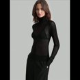 thumbnail image 4 of Top de Larga Ajustado de de Color Liso con Cuello Alto para Mujer, Camisa Transparente. Negro S, 4 of 7