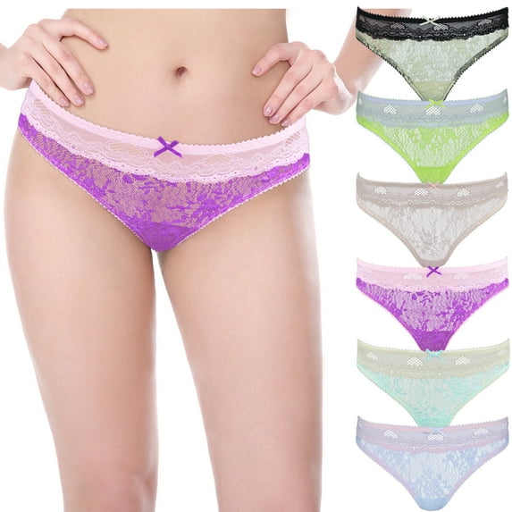 Curve Muse 6 Pack Womens Sexy Assorted Low Rise Thongs V-G Strings Panties-PACKA-L