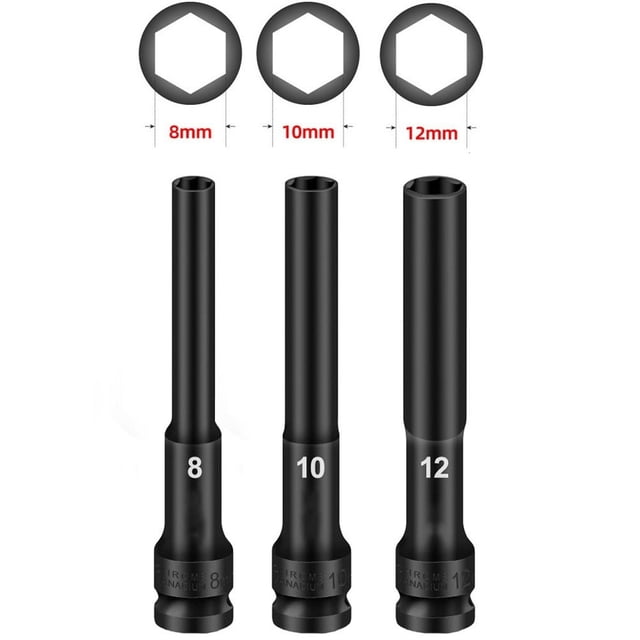 Bgsha 3 Pcs Tête de Douille 1/2 Clé à Impact Hexagonale Adaptateur 8-12mm Convertisseur de Clé
