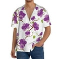 thumbnail image 3 of Vsdgher Orchids Flowers Print Men's Wrinkle Free Untucked Cuban Shirt Business Casual Button Down Shirts Short Sleeve Shirt, 3 of 7