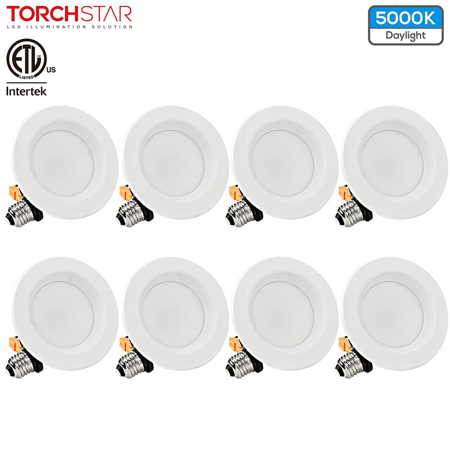 TORCHSTAR 12-Pack 4-Inch Dimmable Recessed LED Downlight with Baffle Trim 700lm 65W Eqv. 5 Years Warranty CRI 90 ETL 10W Retrofit Lighting Fixture 5000K Daylight 