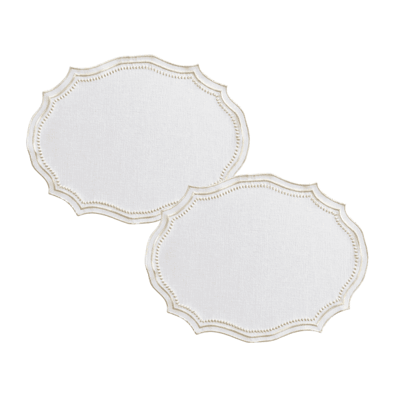 2 Pcs Neutral White Vintage Embroidered Polyester Placemats, 16.9 x 11.8 in French Lace Design Fabric Dinner Mats, Washable Tabletop Covering for Kitchen Dining Room Decoration