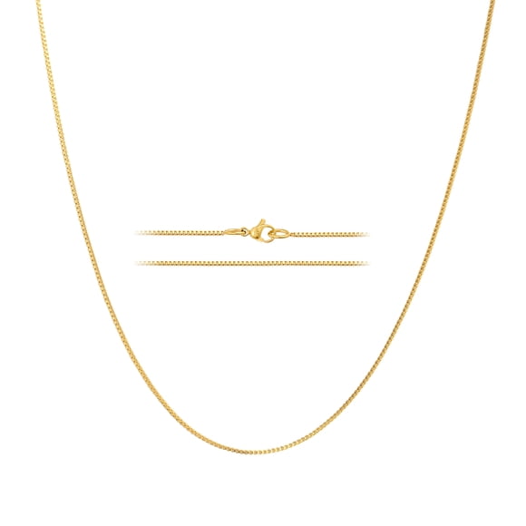 KISPER 24k Gold Over Stainless Steel 1.2mm Thin Box Chain Necklace, 22 inch