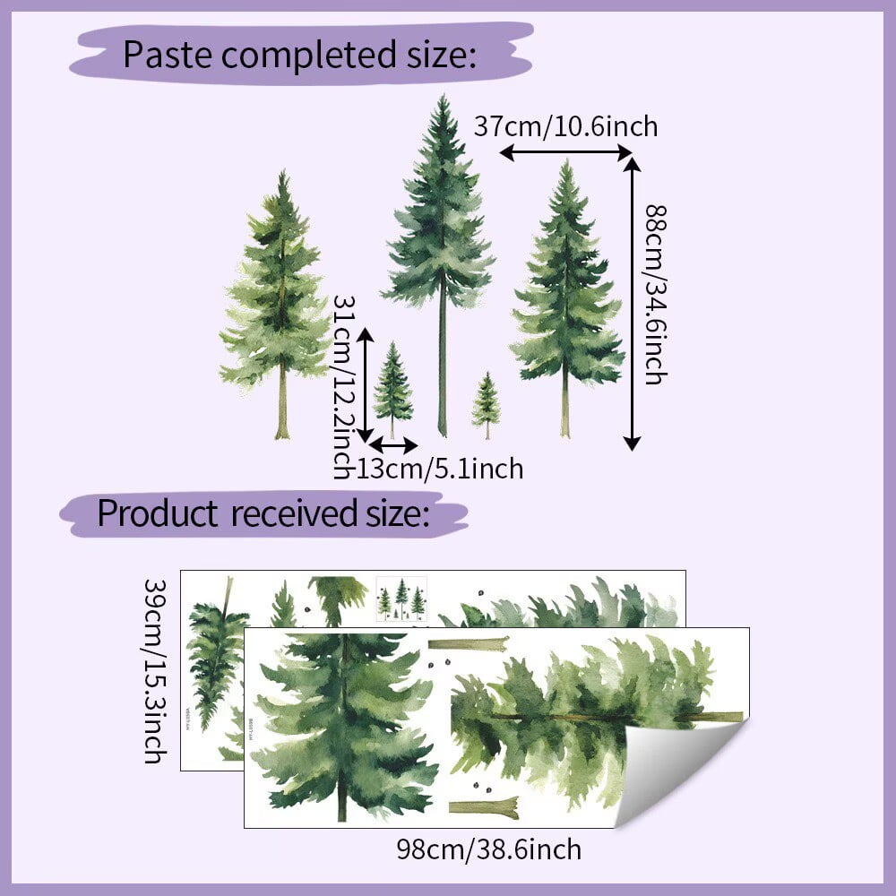 Pine Tree Wall Art - Pine Tree Wall Decal, Wall Stickers Peel and Stick DIY Removable tree Walls Murals Decor for Living Room Bedroom Classroom Nursery glass decals