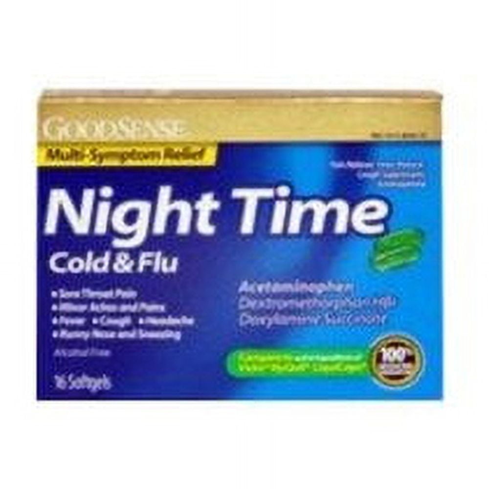 GoodSense Acetaminophen Nighttime Cold & Flu Relief Softgels, 16 Ct