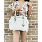 Michael Kors Charlotte Large Top Zip Satchel Optic White Leather Crossbody