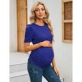 thumbnail image 3 of Maternity Shirts Women's Floral Print Tops Pregnancy Short Sleeve Striped Ruched Side Tunic Top, 3 of 5