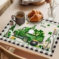 thumbnail image 3 of St. Patrick's Day Placemats Set&nbsp;of 1 Green Truck Gnome Lucky Shamrocks Linen Texture Black Plaid Heat Insulation Washable Place Mats, Non-Slip Table Mats for Dining Table Kitchen,13x19 Inch, 3 of 9