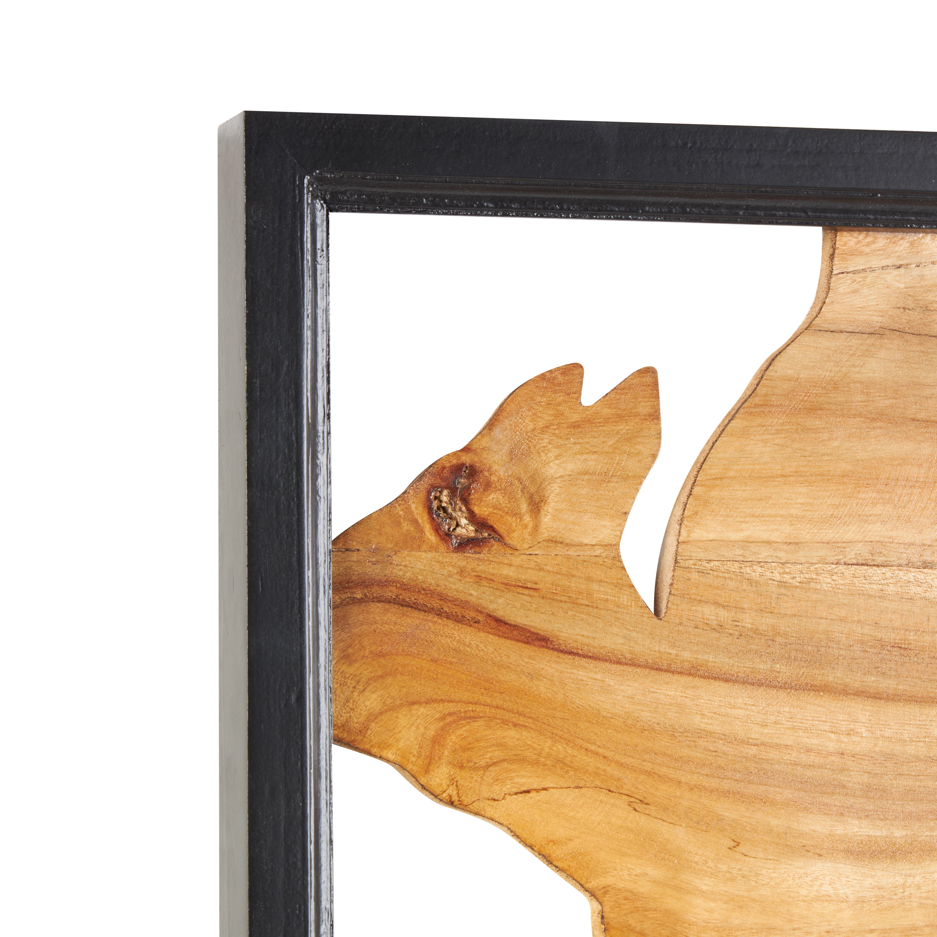 DecMode Brown Wood Handmade Live Edge Wood Slab Abstract Wall Decor with Black Frame