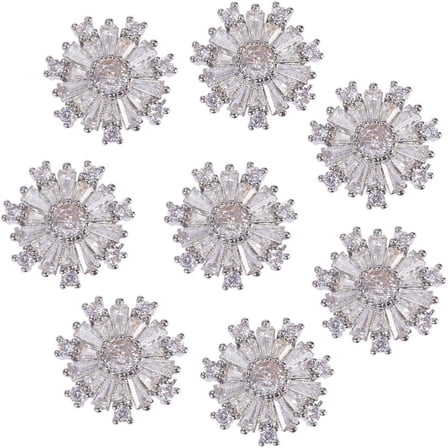 8Pcs 1-Hole Brass Shank Buttons with Cubic Zirconia Snowflake Platinum Clear 15.5x16x7mm Hole: 1.4mm