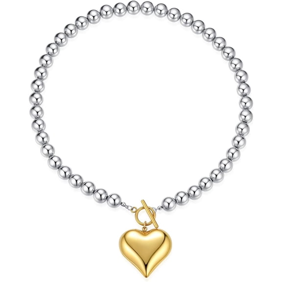 SRWEHG-Sunburst Heart / 2-Tone Interlocking/CZ Evil Eye/Single Pearl/Love Heart Pendant Necklace for Women 18K Gold Chain Necklace Protection Prayer Faith Jewelry