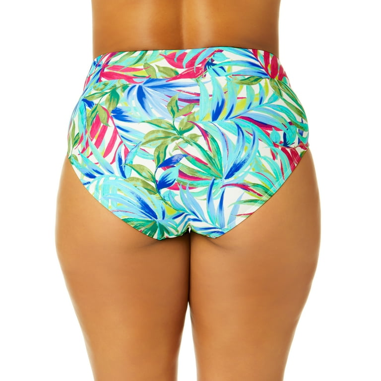 Time and Tru Women s Tropical Print High Waist Bikini Bottoms