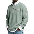 thumbnail image 2 of Dresfit Mens Polo Sweater Textured V Neck Waffle Shirts Winter Spring Knit Long Sleeve Sweatshirt Cuffed Collared Stand Lightweight Big and Tall Sweatshirts Light Green 5XL, 2 of 6