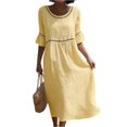 thumbnail image 3 of HAJWOH Dresses for Women Cotton Linen Summer Dresses Half Sleeve Beach Boho Eyelet Lace Trim Flowy Maxi Sundresses, 3 of 6