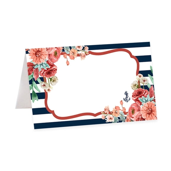 Koyal Wholesale Nautical Floral Theme Table Tent Place Cards for Wedding Party Tables, Seating Name Place Cards, 56 Pack