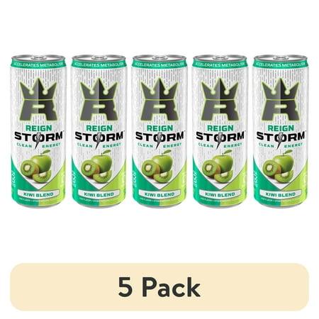 (5 pack) Reign Storm, Kiwi Blend, Clean Energy Drink, 1 Count, 12 fl oz