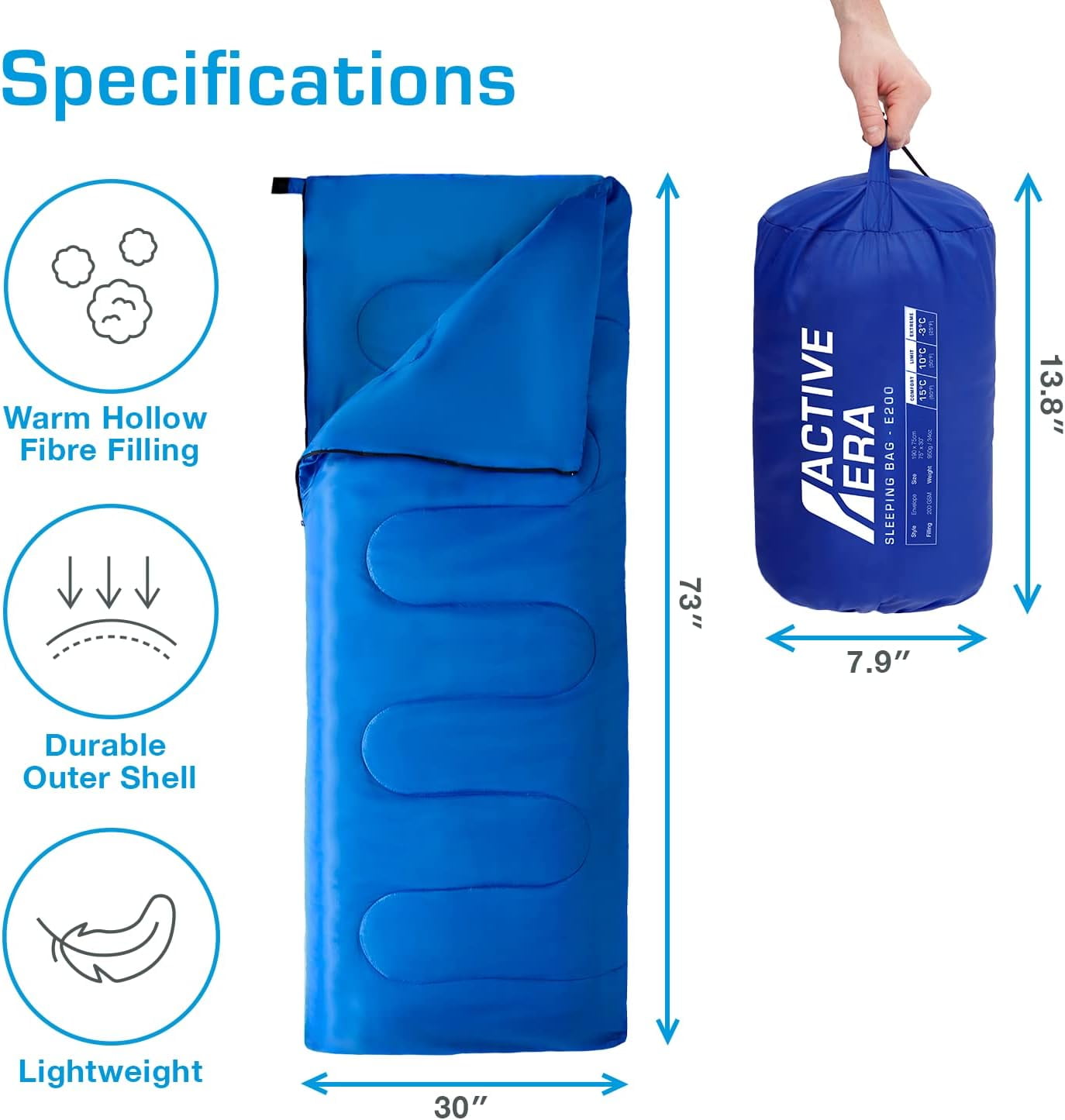 Active Era Camping Sleeping Bag for Adults - Warm, Compact, Lightweight Polyester Sleeping Bag for Camping Adult - Indoor & Outdoor Summer Camping Sleeping Bags for Adults, Boys and Girls