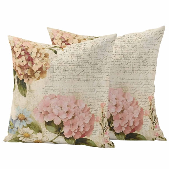 Pink Orange Hydrangea Outdoor Pillow Covers 20"x20" Set of 2,Waterproof Throw Pillow Covers for Patio Furniture,Spring Vintage Botanical Flowers Decorative Cushion Pillowcases for Garden Couch Sofa