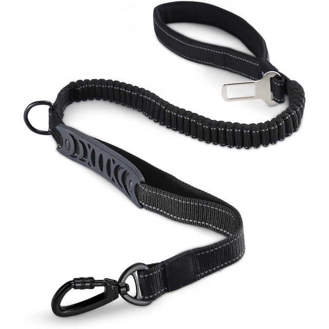 Correa resistente para perros con asa acolchada y cuerda antitirones, correa elástica de entrenamiento para perros medianos y grandes con gran capacidad de tracción (110-150 cm, negra)