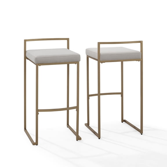 Crosley Furniture Harlowe 30" Metal/Velvet Bar Stool in Gray and Gold (Set of 2)
