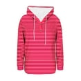 thumbnail image 3 of ZUKMRJPC Women's V Neck Striped Sweatshirt Fall Trendy Button Up Long Sleeve Drawstring Hooded Pullover Lightweight Soft Cotton Tops, 3 of 5