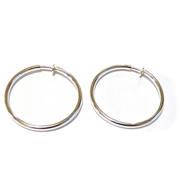 Aurora GB Clipon Hoop Earrings Rhodium Silver 2 inch Hypoallergenic