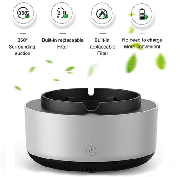 Electric Smokeless Ashtray w/ Built In Filter Reduce Secondhand Smoke Portable,Grey