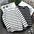 thumbnail image 7 of Women's Casual Long Sleeve Striped Cropped T-Shirt Casual Crop-Mid Tee Top Fall and Winter, 7 of 7