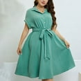 thumbnail image 5 of UYISJ Womens Dress Button Down Shirt Dress Short Sleeve Lapel Business Midi Shirt Dress with Belt Caual Plus Size Elegant Dress Green XXL, 5 of 7