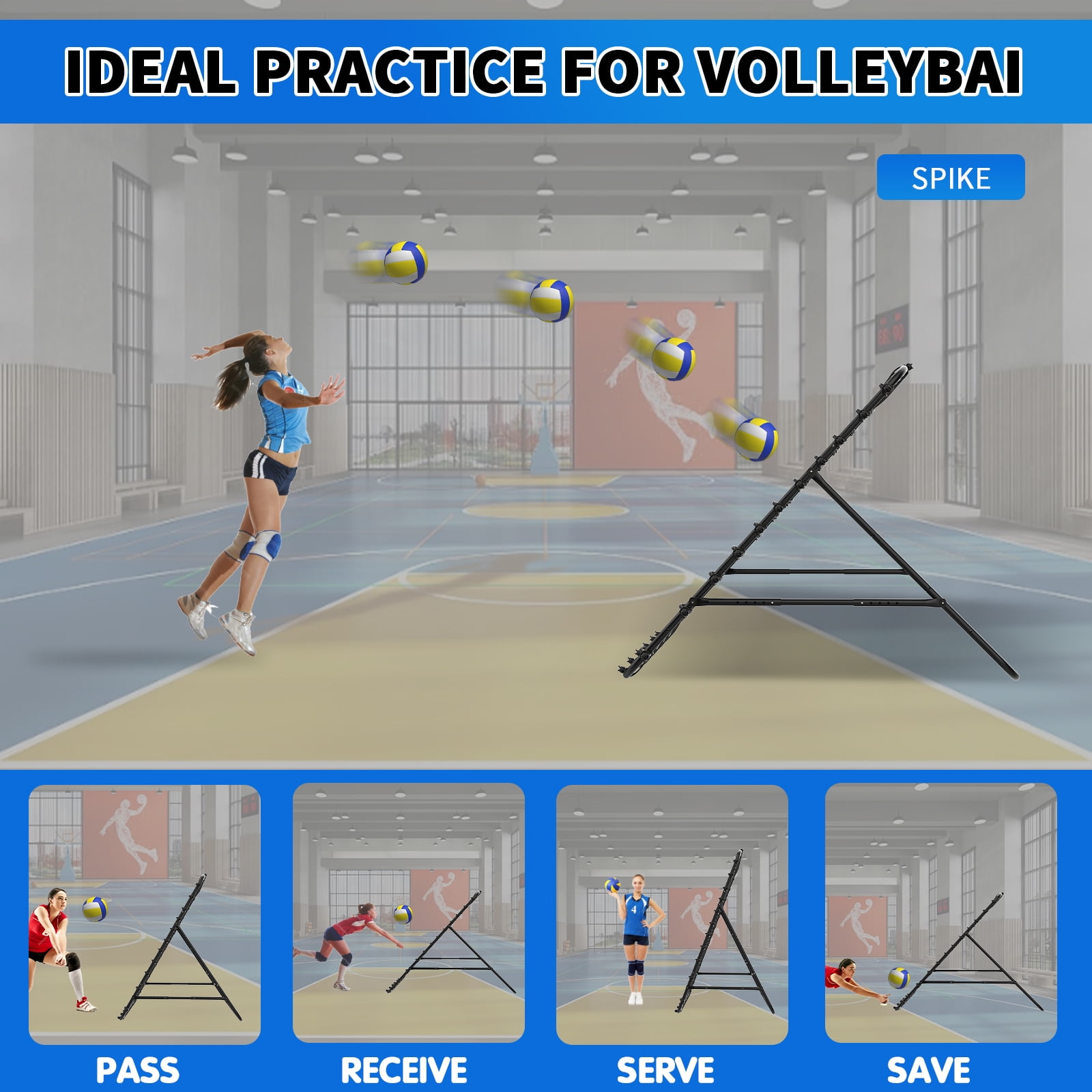 7x4 FT Volleyball Rebounder Net，Ultimate Training Equipment for Volleyball & Lacrosse，Enhanced Bouncing System for Volleying, Bumping, Spiking Drills，Multiple Adjustable Rebound Angles(Black）