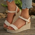 thumbnail image 2 of Sandals for Women Wedge Open Toe Summer Daily Shoes Fashion Casual Spring Summer Solid Color Round Toe Open Toe One-Line Buckle Thick Bottom Wedge Sandals, 2 of 10
