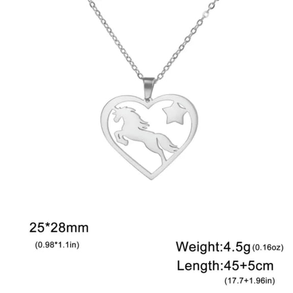 Unicorn Star Love Heart Pendant Necklace Stainless Steel Jewelry