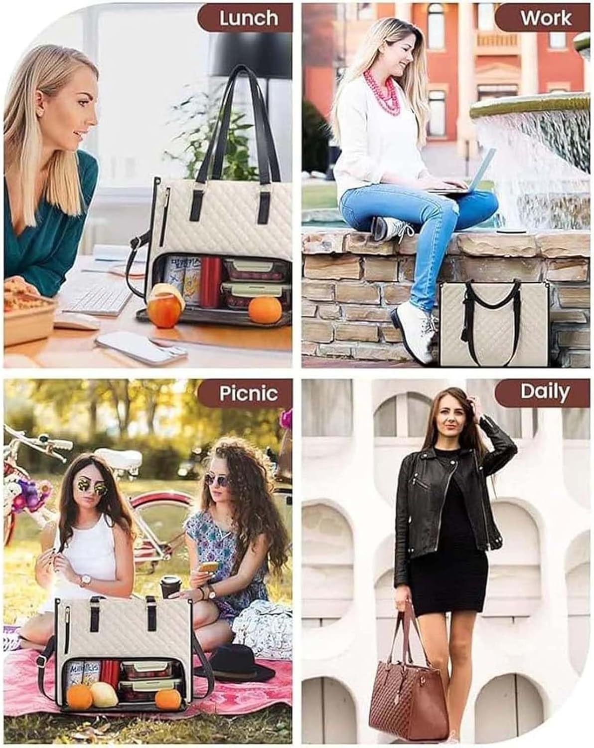 2 in 1 Tote Bag Lunch Bag Combo, 2026 New Tote Bag Insulated Lunch & Travel Tote,  15.6 Inch Tote Bag with Lunch Compartment ,Large Convertible Laptop Work Handbag for Women
