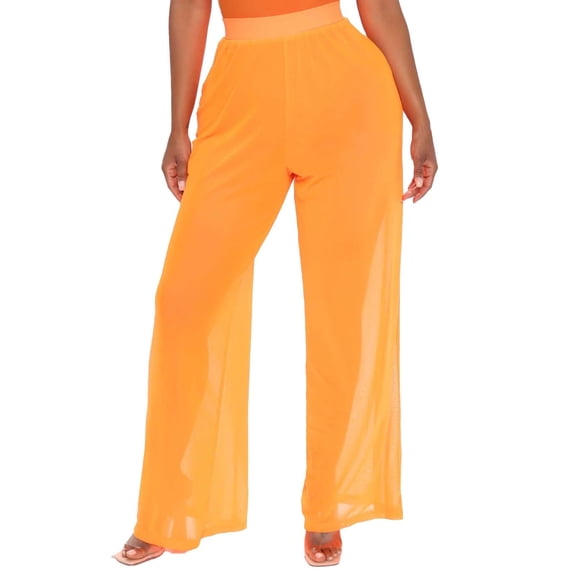 QIJUNTUO Women's Sheer Mesh Cover Up Shorts With Elastic Waist Beach Bikini Bottom Swimwear Covering For Poolside Resort Wear Orange