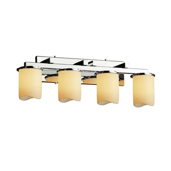 Justice Design CNDL-8774-14-AMBR-CROM CandleAria Dakota - 4 Light Straight-Bar Bath Bar with Amber Cylinder Melted Rim Faux Candle Shades Polished Chrome Incandescent Polished Chrome Finish