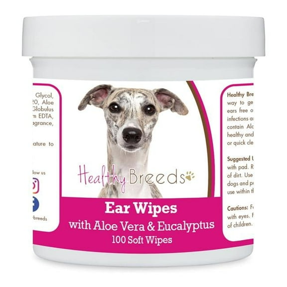 Healthy Breeds 192959824940 Whippet Ear Cleaning Wipes with Aloe & Eucalyptus for Dogs - 100 Count