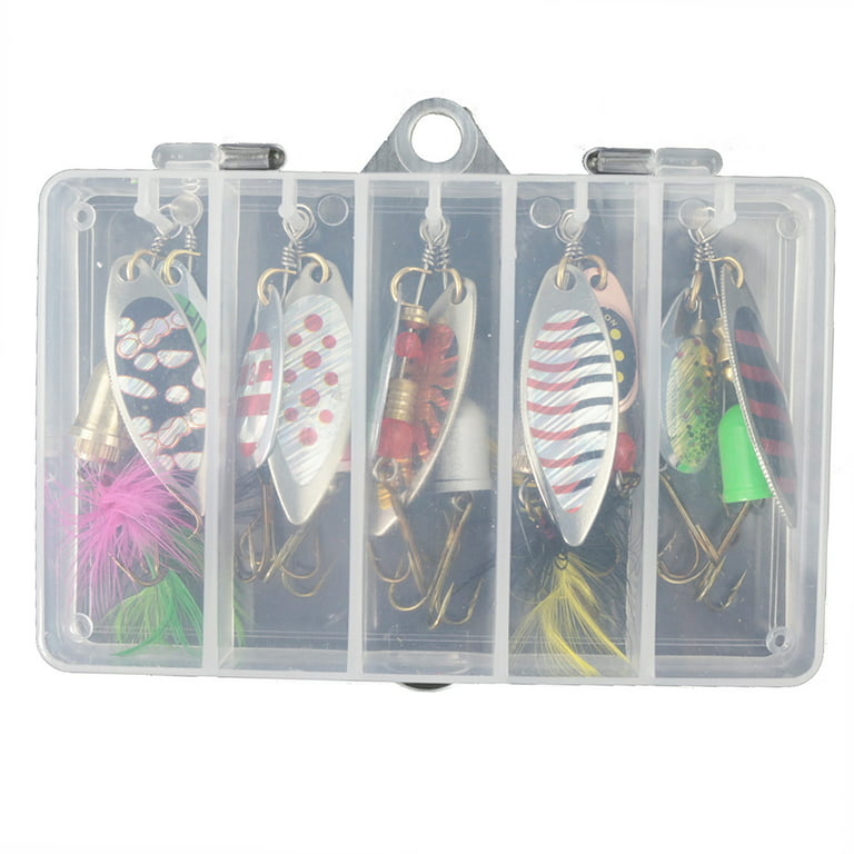 Fishing Lures 10pcs Spinner Lures Baits with Tackle Box, Bass Trout Salmon  Hard Metal Rooster Tail Fishing Lures Kit by FOUCECLAUS