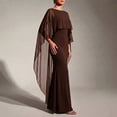 thumbnail image 4 of UDAUDU Women's Sheer Chiffon Cape Shawl Elegant Mesh Cover Up Capelet Formal Evening Bridal Wedding Party Shawl Brown M, 4 of 5