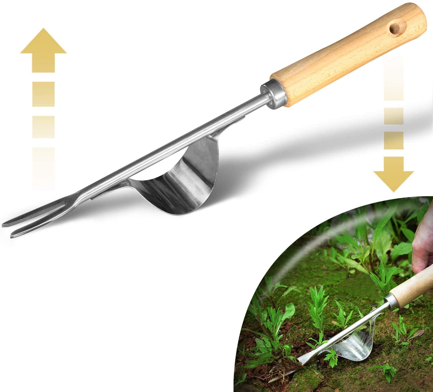 2 Pieces Weed Removal Tool with Ergonomic Handle Garden Weeding Tools for Garden Lawn Farmland Transplant SUPERBEAR Garden Hand Weeder 