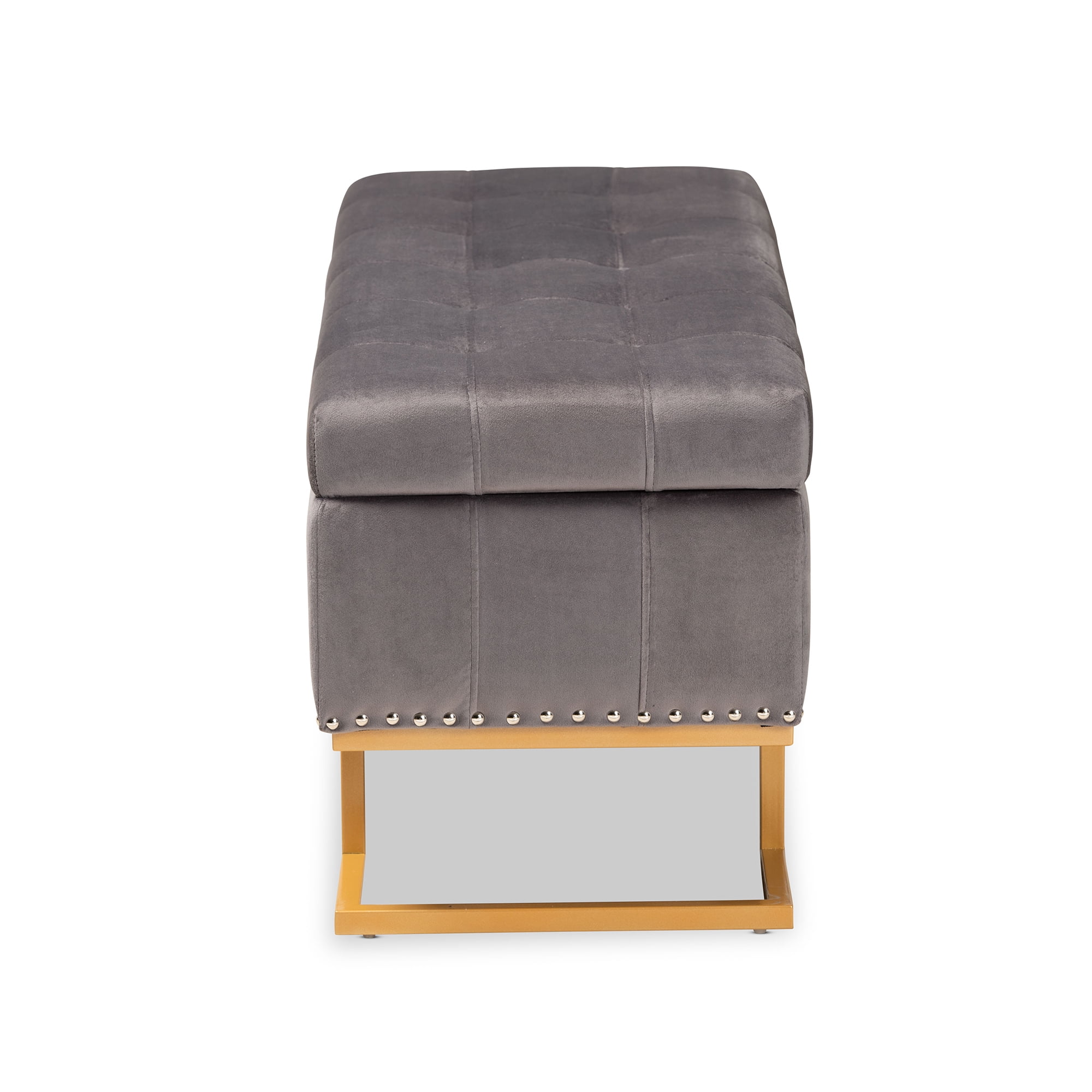 Baxton Studio Ellery Luxe and Glam Grey Velvet Fabric Upholstered and Gold Finished Metal Storage Ottoman