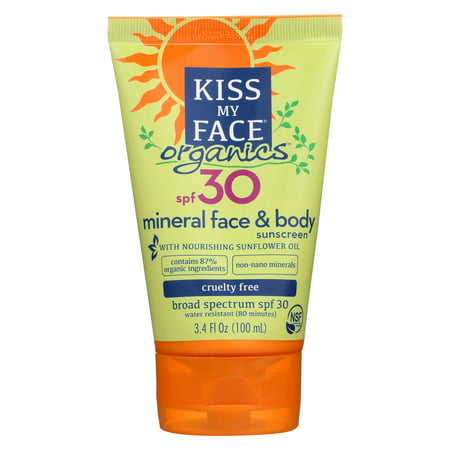 Kiss My Face Body & Face Mineral SPF 30 Natural Organic Sunscreen, 3.4