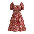 thumbnail image 5 of VBVC Women's Smocked Square Neck Floral Midi Dress , Ladies' Short Puff Sleeve A-Line Dress , Summer Ruffle Hem Swing Dress For Women, S-5XL, 5 of 5